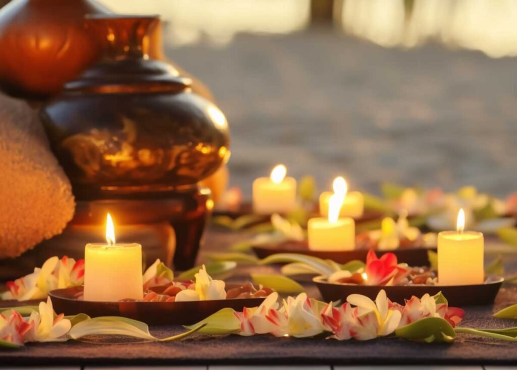 serenity glow candles, petals, and sunset ambiance